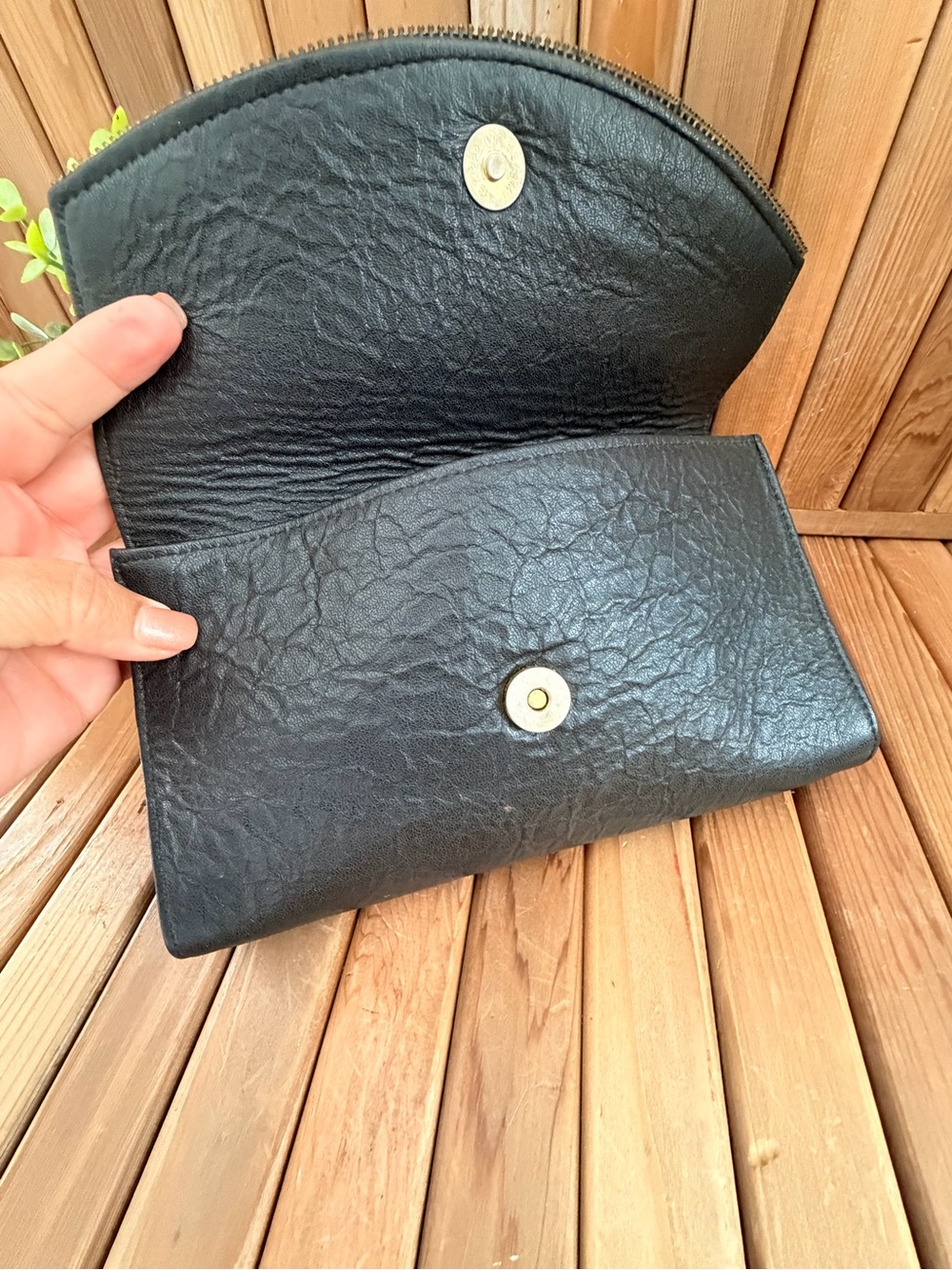 JJ Winters, Y2K Black Studded Leather Clutch, Gold Studs, Boho - Picture 6 of 10